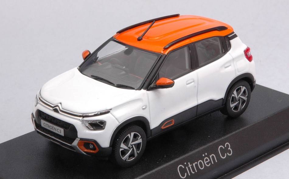 MODELLINO IN SCALA COMPATIBILE CON CITROEN C3 (INDIAN MARKET) 2021 WHITE & ORANGE ROOF 1:43 NOREV NV155221