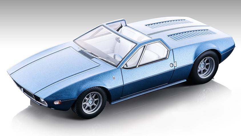 MODELLINO IN SCALA COMPATIBILE CON DE TOMASO MANGUSTA SPYDER 1966 MET.LIGHT BLUE 1:18 TECNOMODEL TMD18269D