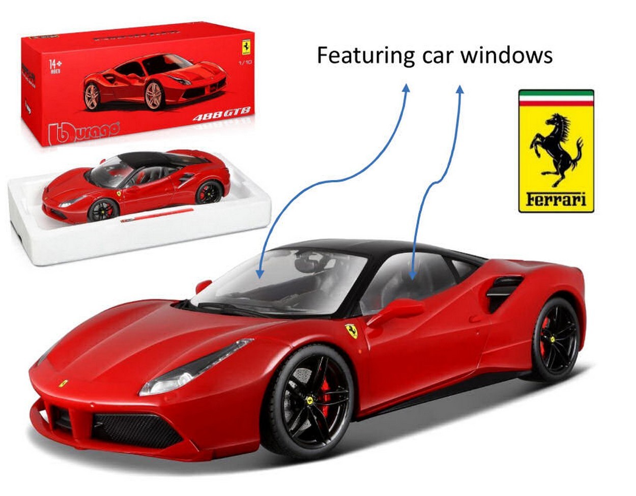 MODELLINO IN SCALA COMPATIBILE CON FERRARI 488 GTB RED SIGNATURE 1:18 BURAGO BU16905R