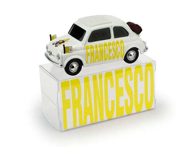 MODELLINO IN SCALA COMPATIBILE CON FIAT 500 HABEMUS PAPAM FRANCESCO VIAGGI APOSTOLICI ED.LIM.250 PCS 1:43 BRUMM BMBR028B