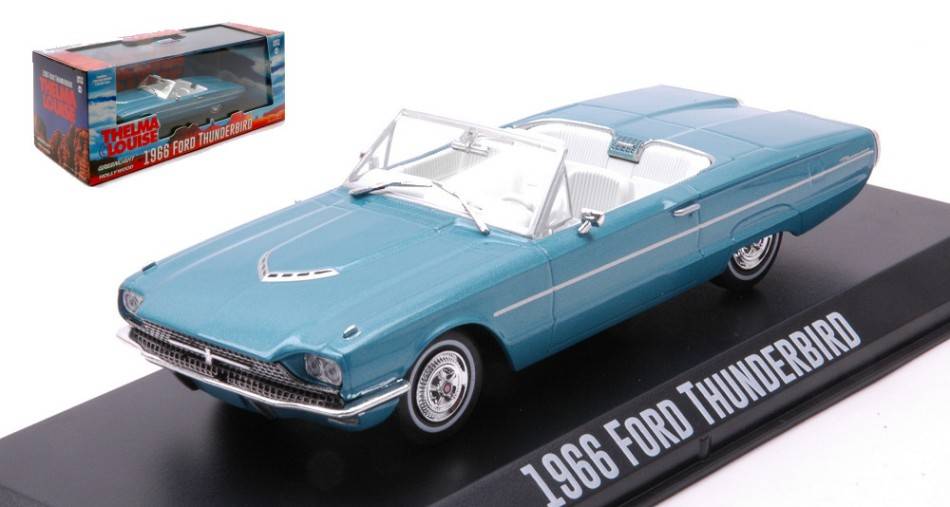 MODELLINO IN SCALA COMPATIBILE CON FORD THUNDERBIRD CONVERTIBLE THELMA & LOUISE 1991 1966 BLUE/WHITE 1:43 GREENLIGHT GREEN86617