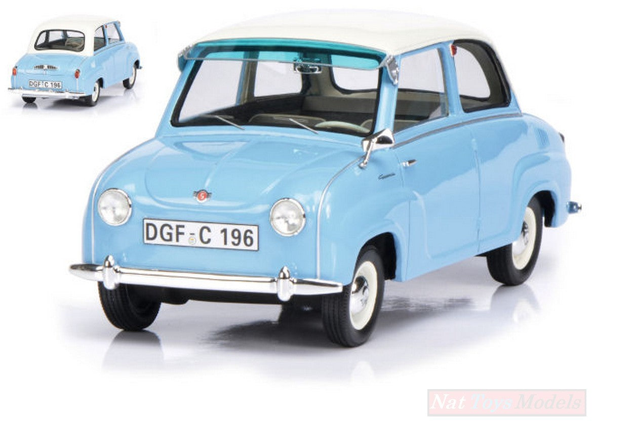 MODELLINO IN SCALA COMPATIBILE CON GOGGOMOBIL 1955 LIGHT BLUE W/WHITE ROOF 1:18 SCHUCO SH0096