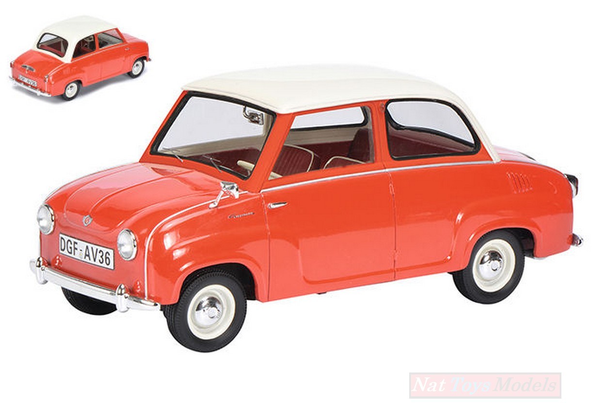 MODELLINO IN SCALA COMPATIBILE CON GOGGOMOBIL 1955 RED W/WHITE ROOF 1:18 SCHUCO SH0097