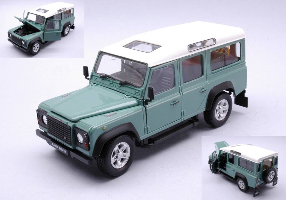 MODELLINO IN SCALA COMPATIBILE CON LAND ROVER DEFENDER LIGHT GREEN W/WHITE ROOF 1:24 CARARAMA CA125115