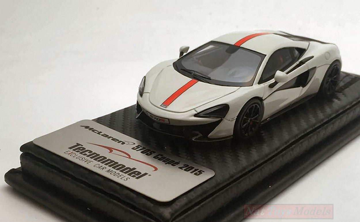 MODELLINO IN SCALA COMPATIBILE CON MCLAREN 570S AVUS WHITE WITH RED STRIPE AND RED INSERT 2015 1:43 TECNOMODEL TMD43EX02F