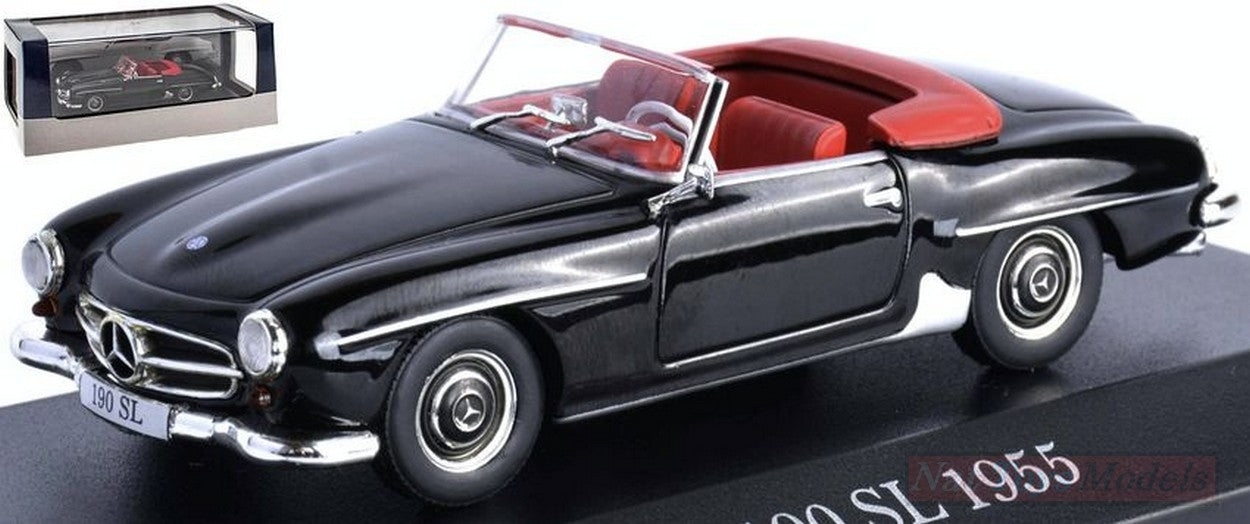 MODELLINO IN SCALA COMPATIBILE CON MERCEDES 190 SL CABRIOLET 1955 BLACK 1:43 EDITORIA 7905001