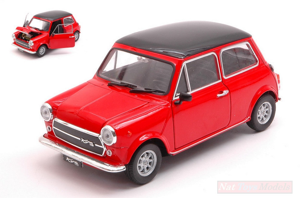 MODELLINO IN SCALA COMPATIBILE CON MINI COOPER 1300 RED W/BLACK ROOF 1:24 WELLY WE22496R