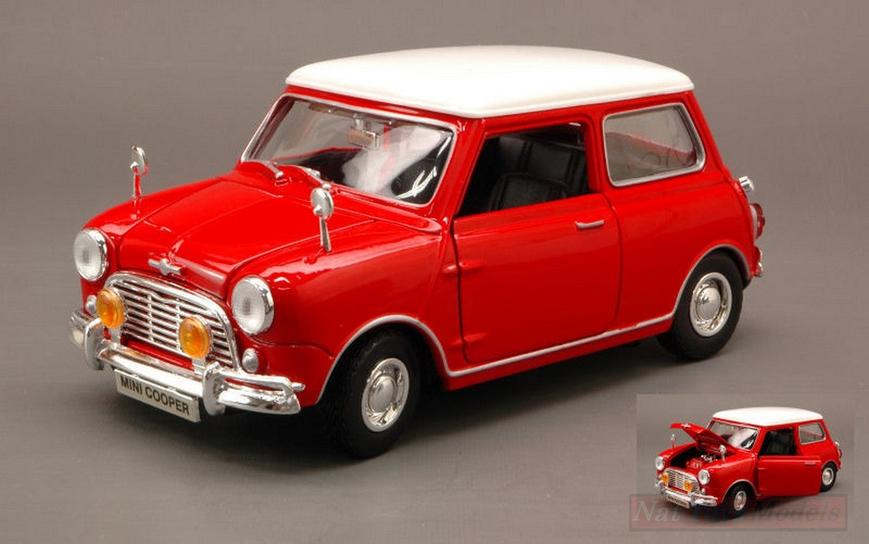 MODELLINO IN SCALA COMPATIBILE CON MINI COOPER 1969 RED/WHITE 1:18 MOTORMAX MTM73113R