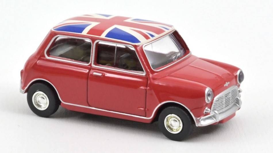MODELLINO IN SCALA COMPATIBILE CON MINI COOPER S 1964 TARTAN RED WITH FLAG ON ROOF 1:54 NOREV NV310521