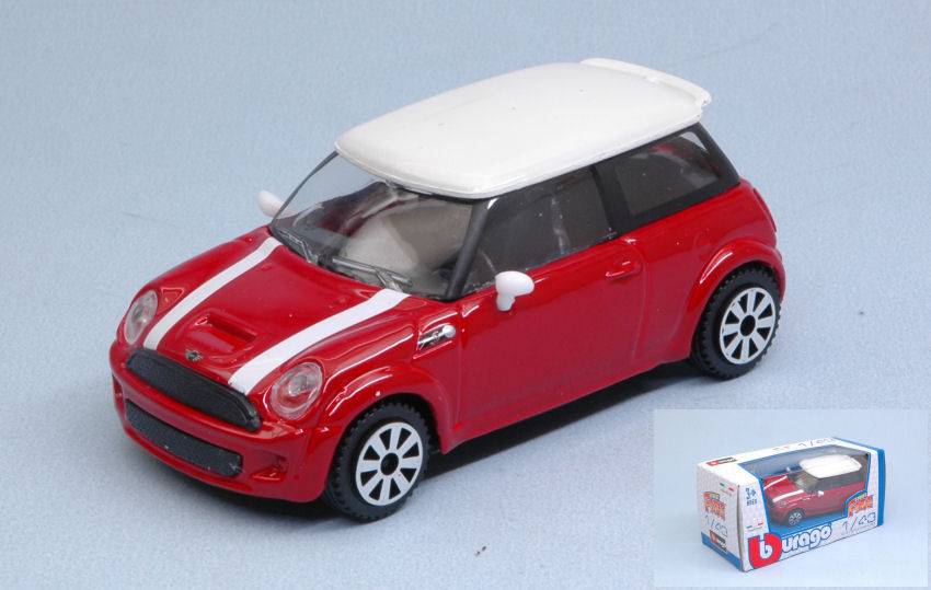 MODELLINO IN SCALA COMPATIBILE CON MINI COOPER S RED W/WHITE ROOF 1:43 BURAGO BU30257R