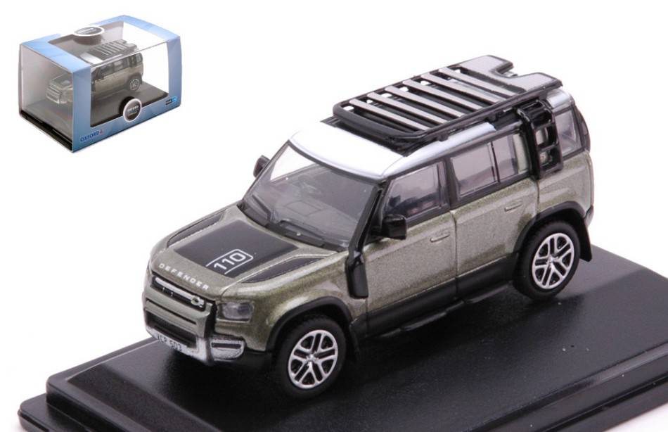 MODELLINO IN SCALA COMPATIBILE CON NEW LAND ROVER DEFENDER 110 METALLIC GREEN W/WHITE ROOF 1:76 OXFORD OXF76ND110003