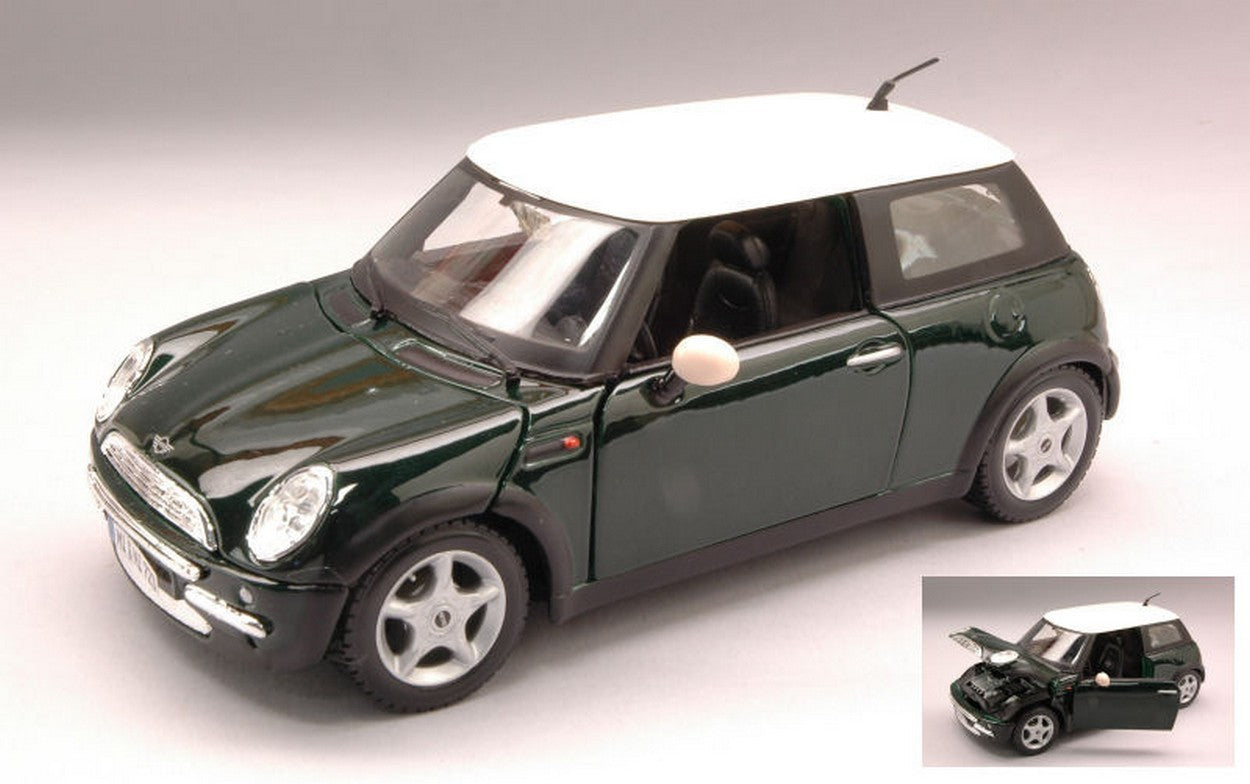 MODELLINO IN SCALA COMPATIBILE CON NEW MINI COOPER 2002 GREEN W/WHITE ROOF 1:24 MAISTO MI31219