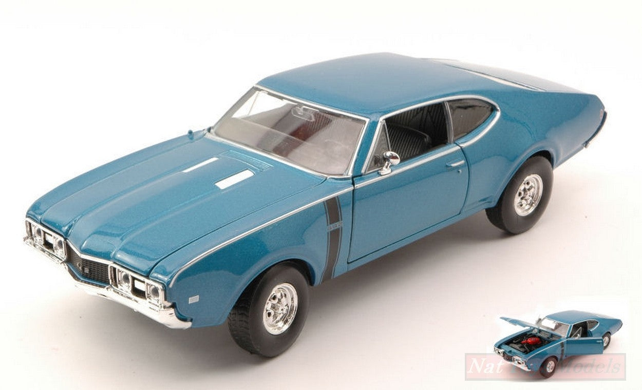 MODELLINO IN SCALA COMPATIBILE CON OLDSMOBILE 442 1968 BLUE METALLIC 1:24 WELLY WE24024BL