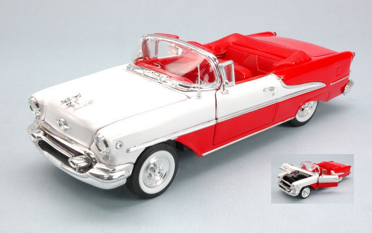 MODELLINO IN SCALA COMPATIBILE CON OLDSMOBILE SUPER 88 CONVERTIBLE 1955 RED/WHITE 1:24 WELLY WE0356