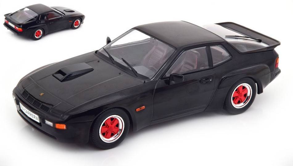 MODELLINO IN SCALA COMPATIBILE CON PORSCHE 924 CARRERA GT BLACK WITH RED WHEEL RIMS 1:18 MODELCARGROUP MCG18304