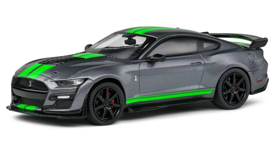 MODELLINO IN SCALA COMPATIBILE CON SHELBY MUSTANG GT500 2020 GREY W/NEON GREEN 1:43 SOLIDO SL4311504