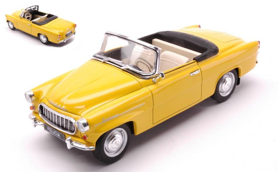 MODELLINO IN SCALA COMPATIBILE CON SKODA FELICIA CONVERTIBLE YELLOW 1:24 WHITEBOX WB124118