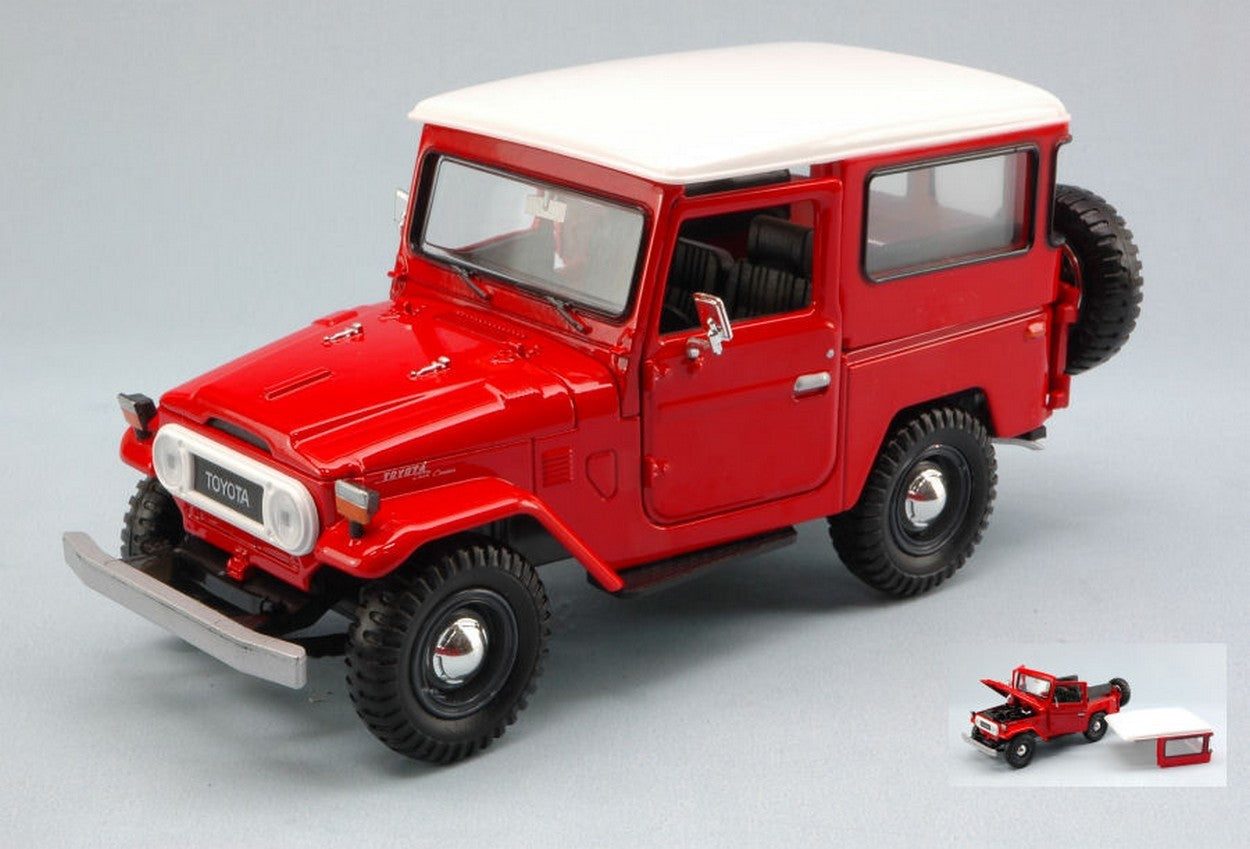 MODELLINO IN SCALA COMPATIBILE CON TOYOTA FJ40 HARD TOP 1960 RED W/WHITE ROOF 1:24 MOTORMAX MTM79323RW