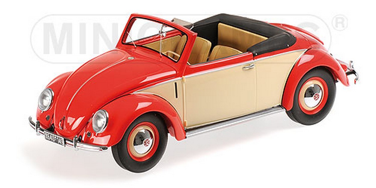 MODELLINO IN SCALA COMPATIBILE CON VW 1200 CABRIO HEBMUELLER 1949 RED/CREAM 1:18 MINICHAMPS PM107054231