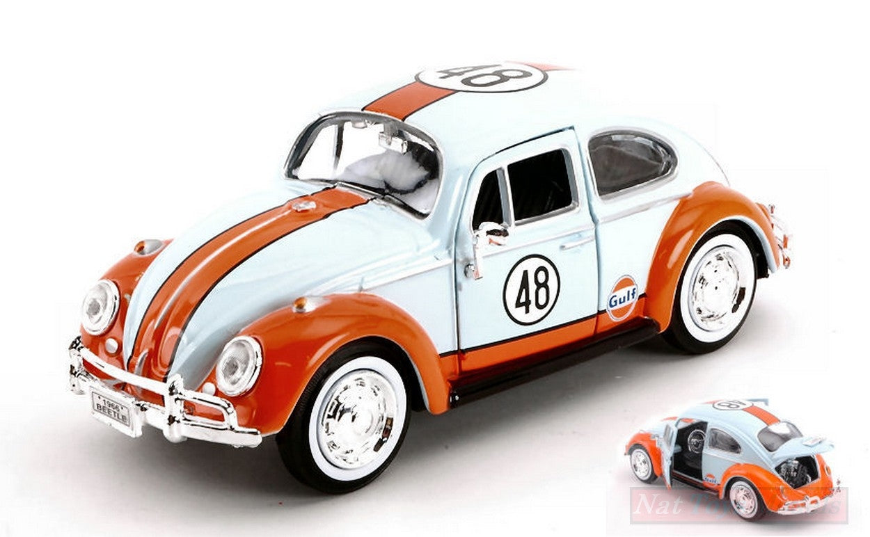MODELLINO IN SCALA COMPATIBILE CON VW BEETLE 1966 N.48 "GULF" LIGHT BLUE/ORANGE 1:24 MOTORMAX MTM79655