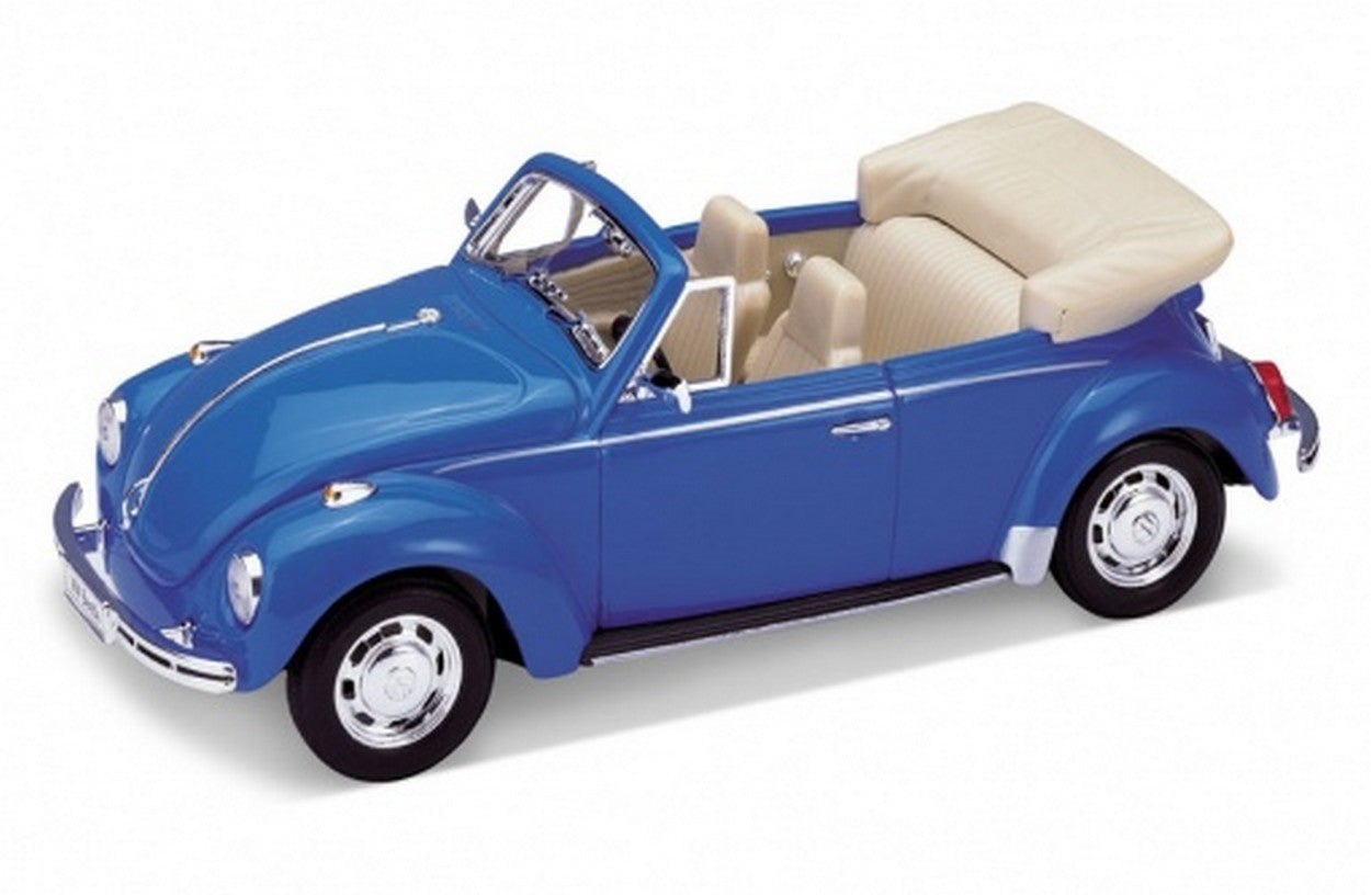 MODELLINO IN SCALA COMPATIBILE CON VW BEETLE CONVERTIBLE 1970 BLUE 1:24 WELLY WE1208