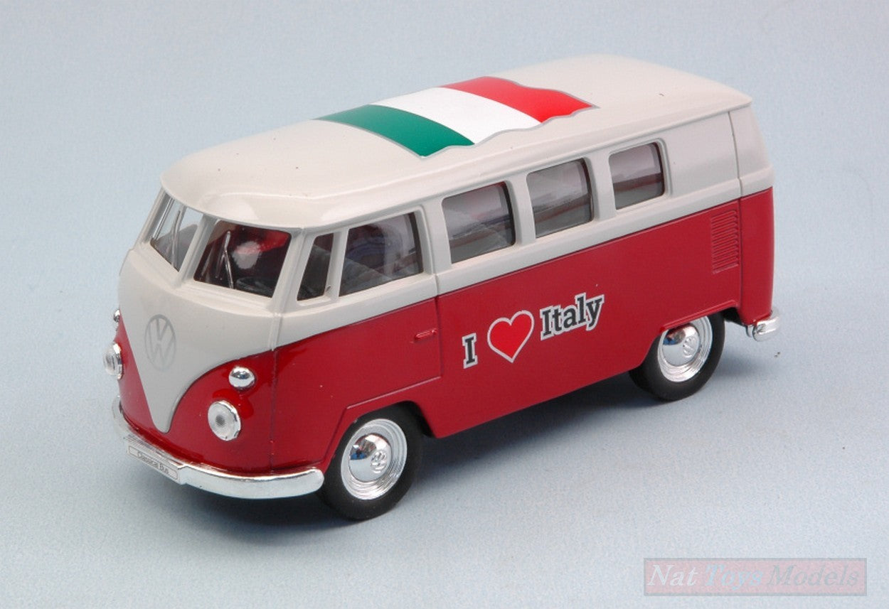 MODELLINO IN SCALA COMPATIBILE CON VW BUS T1 1963 "I LOVE ITALY" cm 11 (1:34-1:39) WELLY WE49764ITR