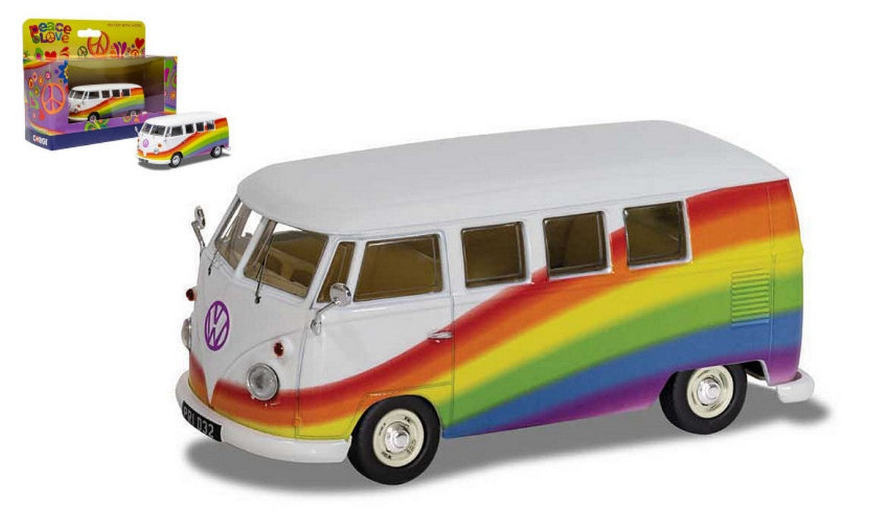 MODELLINO IN SCALA COMPATIBILE CON VW CAMPER PEACE LOVE RAIMBOW 1:43 CORGI CC02739