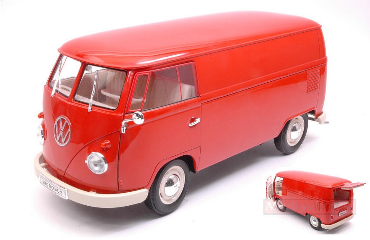 MODELLINO IN SCALA COMPATIBILE CON VW T1 BUS 1963 PANEL VAN RED 1:18  WELLY WE18053R