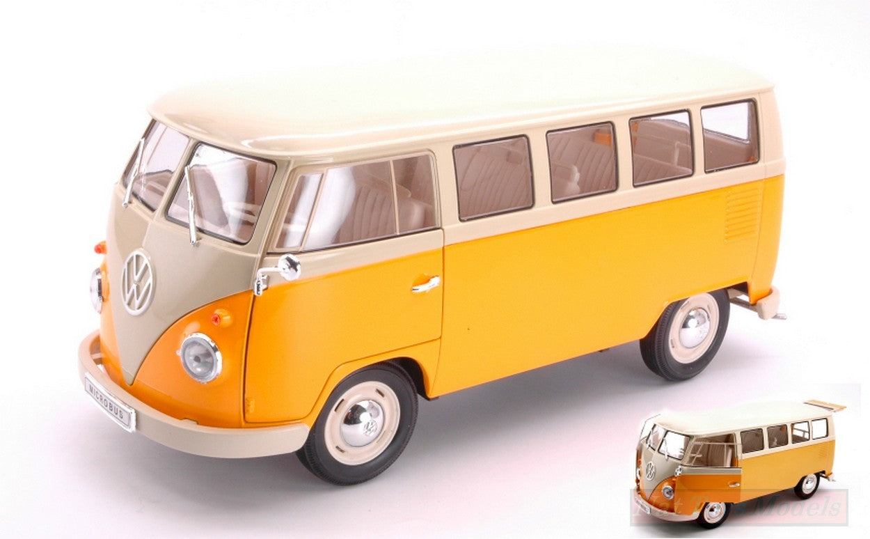MODELLINO IN SCALA COMPATIBILE CON VW T1 BUS DARK YELLOW/BEIGE 1:18 WELLY WE18054Y