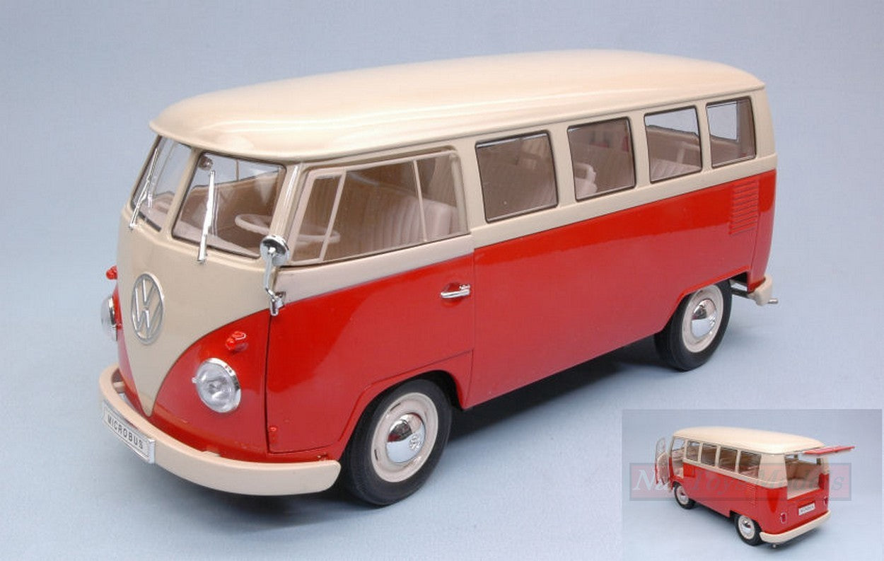 MODELLINO IN SCALA COMPATIBILE CON VW T1 BUS RED W/CREAM ROOF 1:18 WELLY WE18054R
