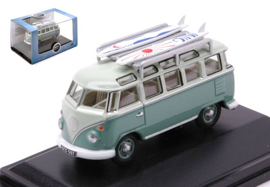 MODELLINO IN SCALA COMPATIBILE CON VW T1 SAMBA BUS W/SURFBOARDS 1:76 OXFORD OXF76VWS005