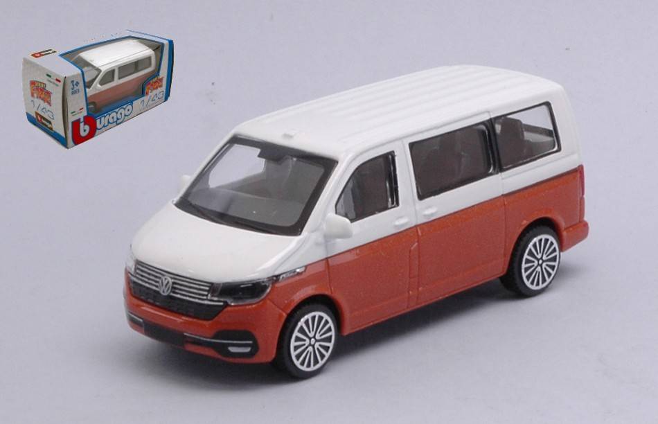 MODELLINO IN SCALA COMPATIBILE CON VW T6.1 BUS 2020 WHITE/ORANGE 1:43 BURAGO BU30434G