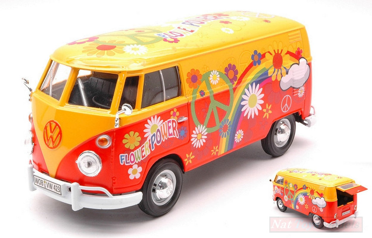 MODELLINO IN SCALA COMPATIBILE CON VW TYPE 2 (T1) DELIVERY VAN FLOWER POWER 1:24 MOTORMAX MTM79563