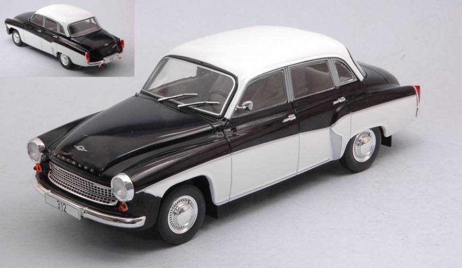 MODELLINO IN SCALA COMPATIBILE CON WARTBURG 312 BLACK/WHITE 1:24 WHITEBOX WB124096