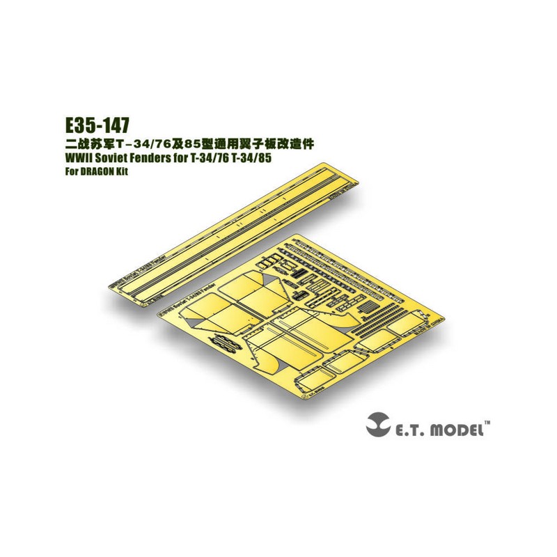 Fotoincisione: carro armato medio sovietico T-34/85 e T-36/76 - Difese. E.T. MODEL E35-147