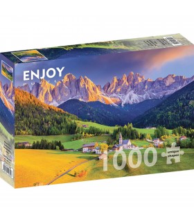 Puzzle da 1000 Pezzi - Church in Dolomites Mountains, Italy