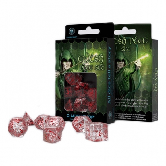 Q Workshop - Set di 7 Dadi misti - Elfi Trasparente e Rosso