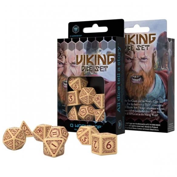Q Workshop - Set di 7 Dadi Misti - Viking Beige e Borgogna