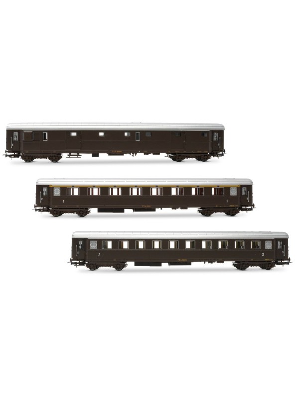 RIVAROSSI HR4365 Scala HO Set 3 Carrozze livrea castano epoca IIIb FS