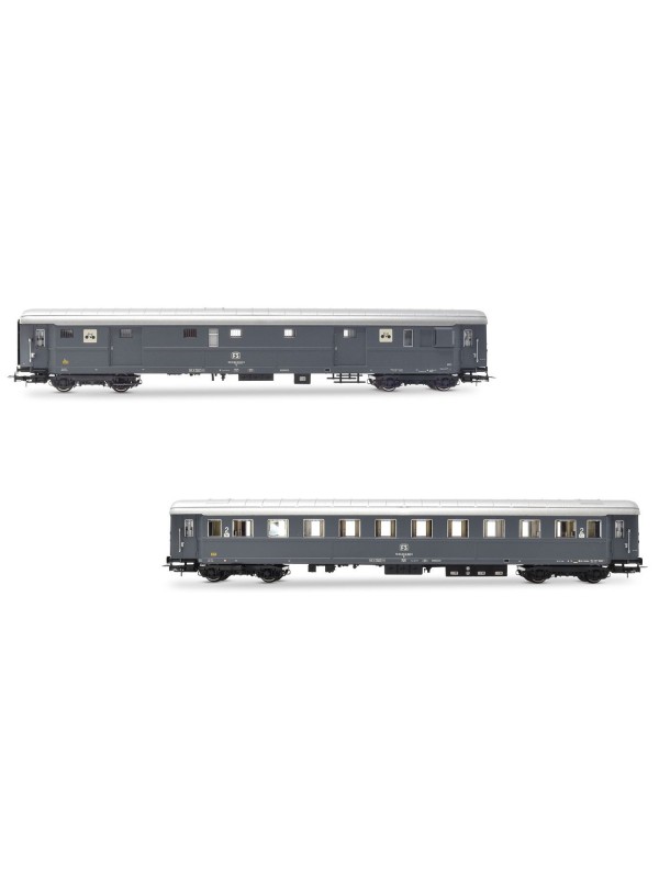 RIVAROSSI HR4366 Scala HO Set 2 carrozze livrea grigia tipo 1946 epoca IVb FS