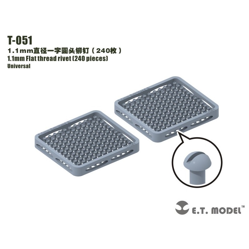 Rivetto a filettatura piatta da 1,1 mm (240 pezzi). E.T. MODEL T-051