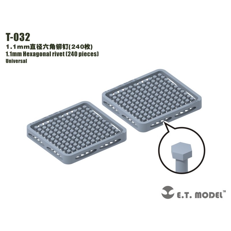 Rivetto esagonale da 1,1 mm (240 pezzi). E.T. MODEL T-032