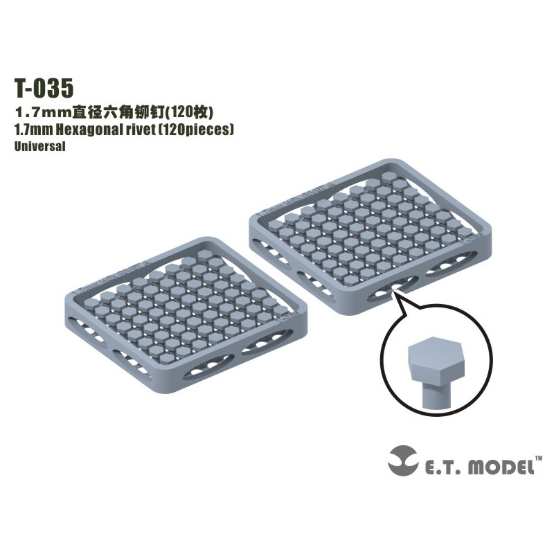 Rivetto esagonale da 1,7 mm (120 pezzi). E.T. MODEL T-035