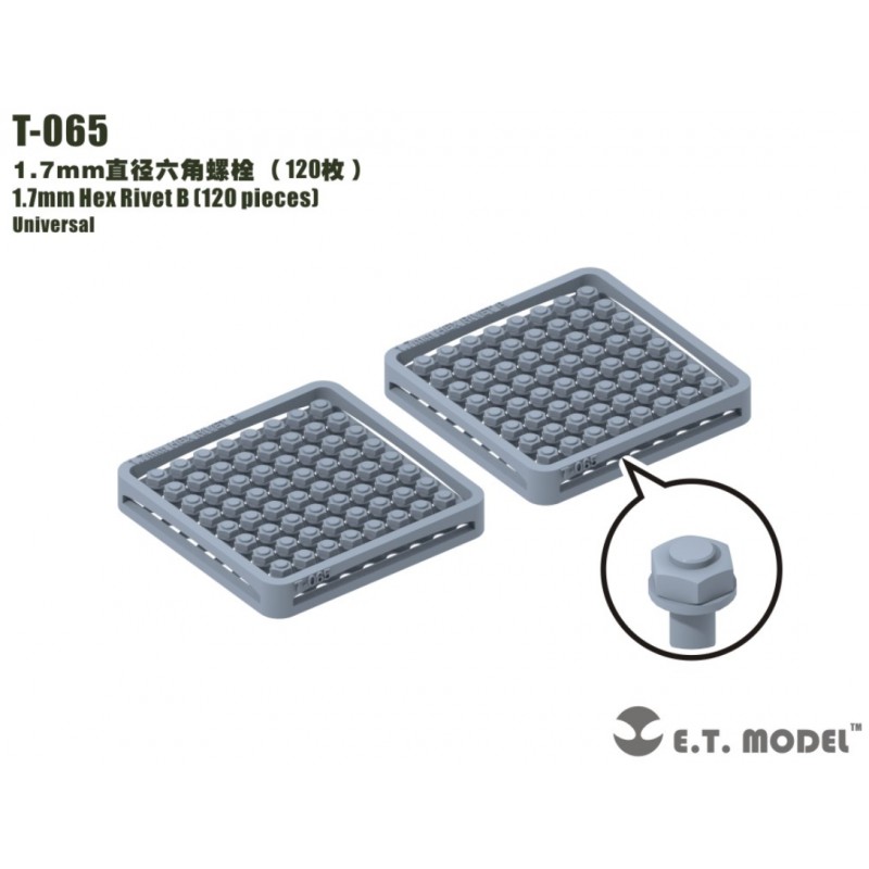 Rivetto esagonale da 1,7 mm (120 pezzi). E.T. MODEL T-065