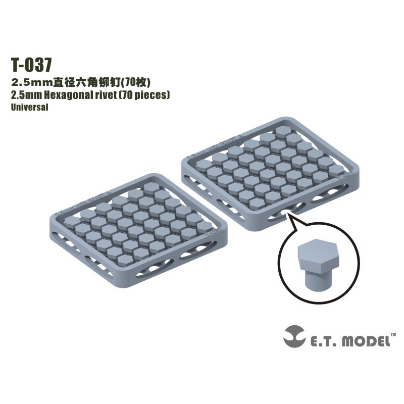 Rivetto esagonale da 2,5 mm (70 pezzi). E.T. MODEL T-037