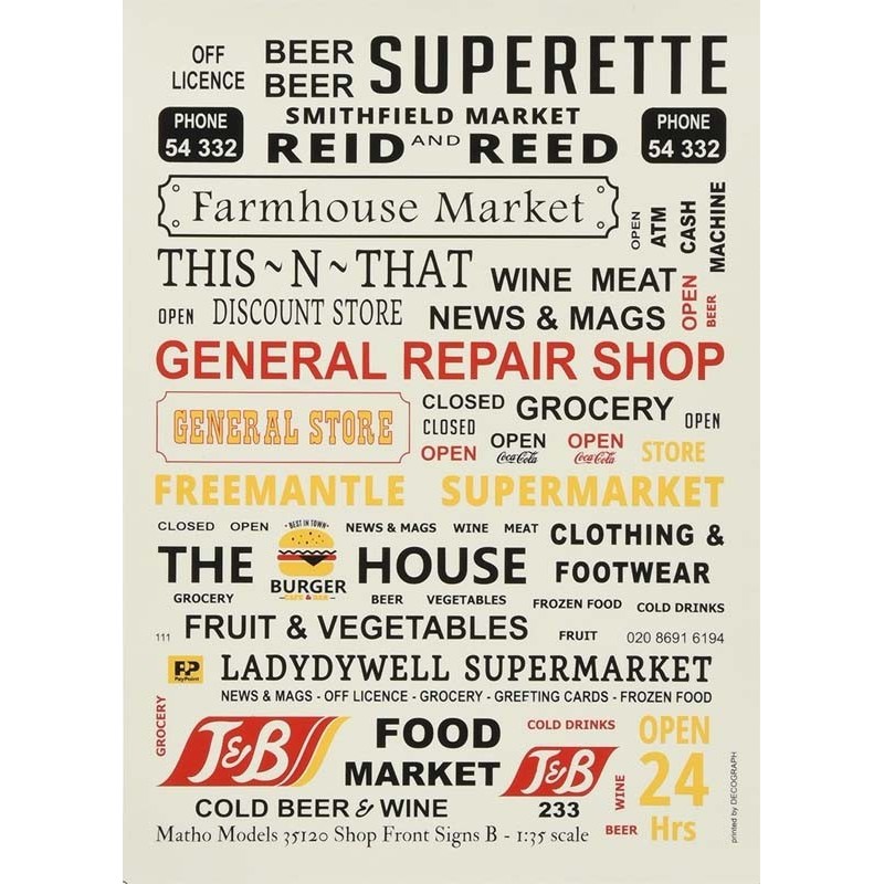 Set di decalcomanie: nomi dei negozi. MATHO MODELS 35120