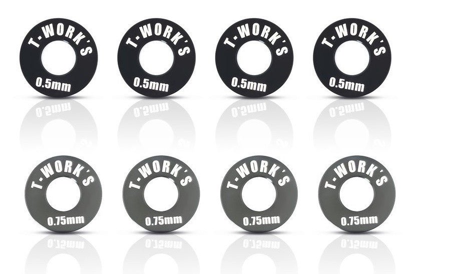 Distanziali di regolazione della carreggiata anteriore di T-Work (0,5 e 0,75 mm) TO-248-M