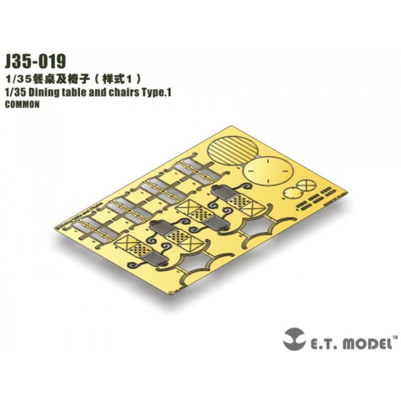 Fotoincisione: tavolo da pranzo e sedie di tipo 1. E.T. MODEL J35-019