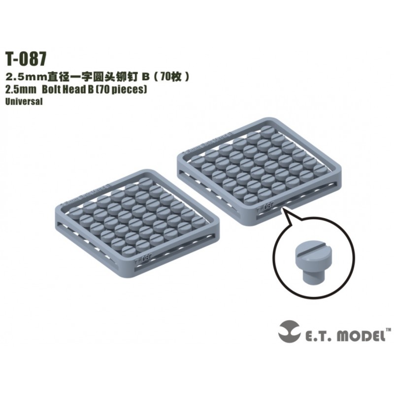Testa del bullone B da 2,5 mm (70 pezzi). E.T. MODEL T-087