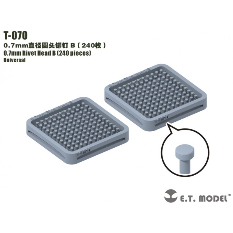 Testa del rivetto B da 0,7 mm (240 pezzi). E.T. MODEL T-070